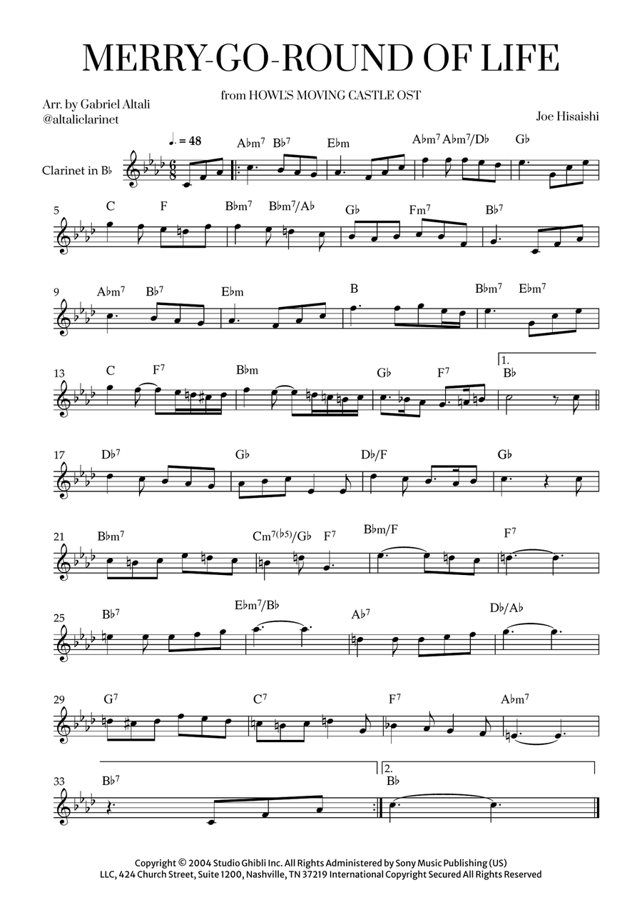 Merry-Go-Round Of Life B-Flat Clarinet scores gallery preview page 1