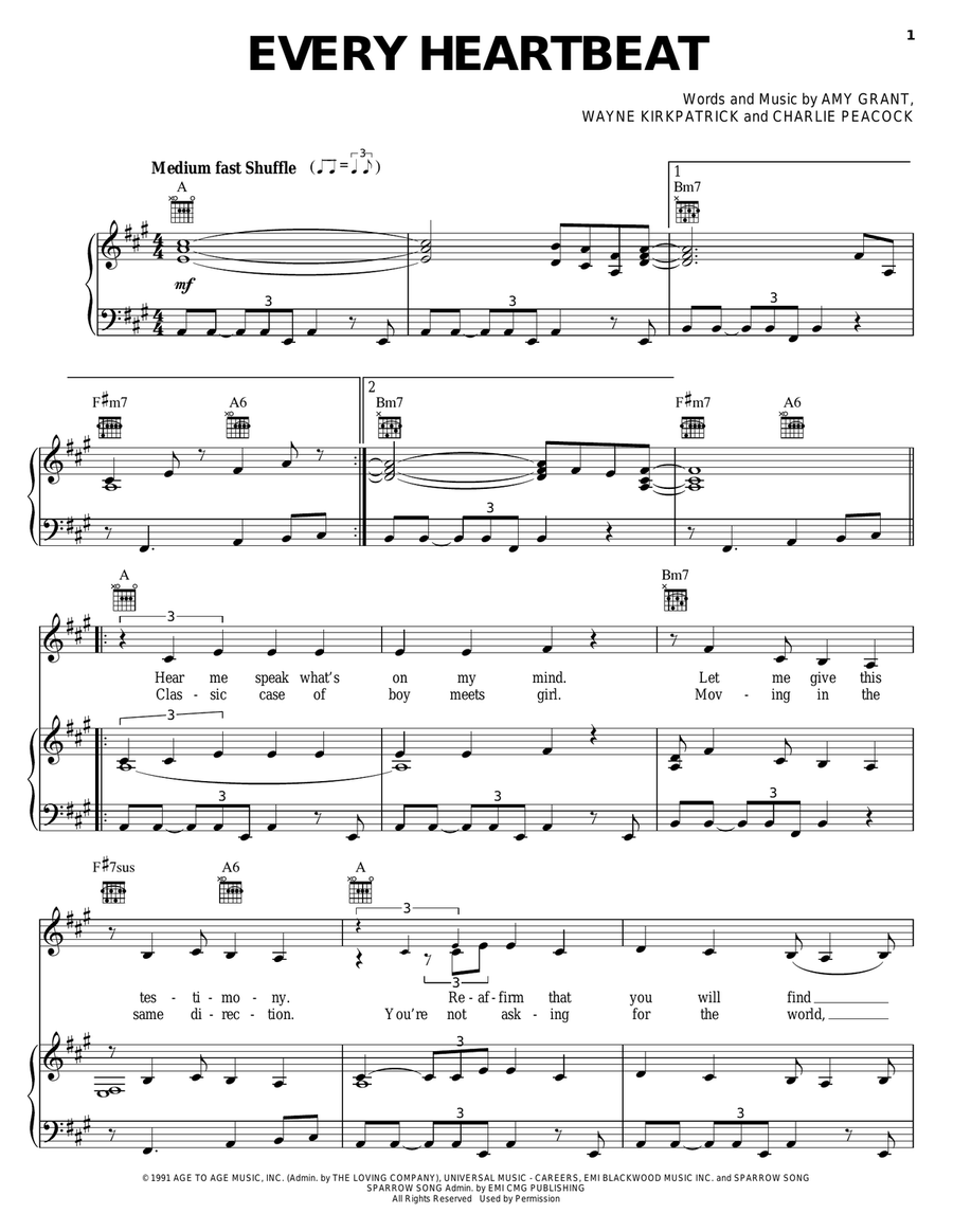 Every Heartbeat Piano, Vocal, Guitar scores gallery preview page 1