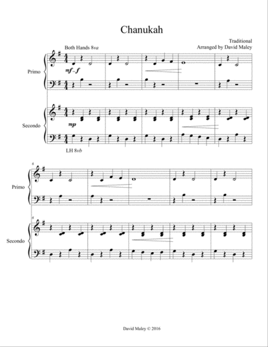 Chanukah Piano Duet Easy Piano scores gallery preview page 1