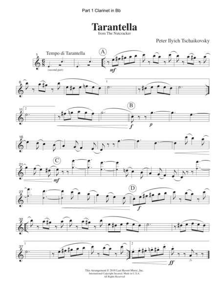 Tarantella from the Nutcracker for Wind Quartet (Mixed Quartet, Double Reed Quartet, or Clarinet Qua
