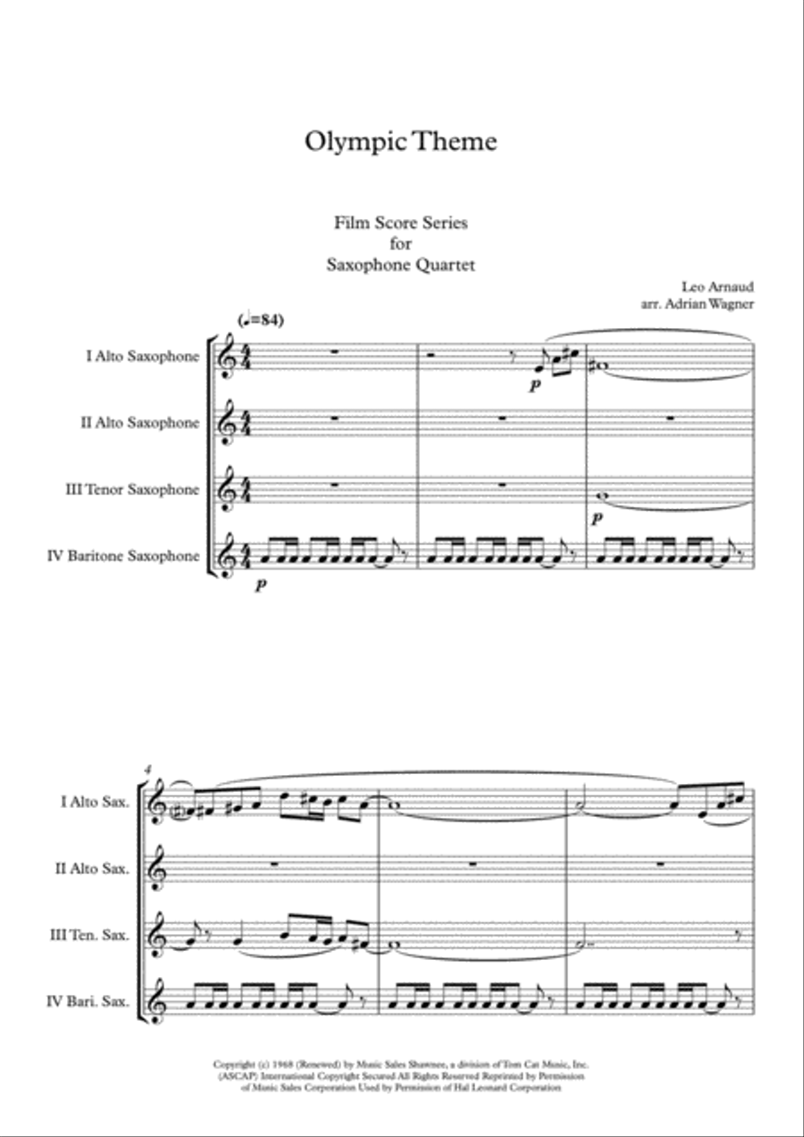 Bugler's Dream (Olympic Fanfare) Saxophone Quartet scores gallery preview page 3