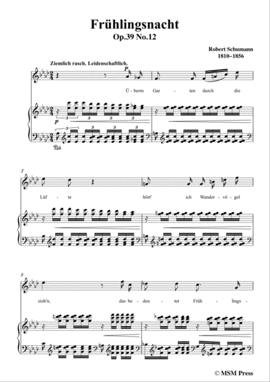 Schumann-Frühlingsnacht,in A flat Major,for Voice and Piano Voice Solo scores gallery preview page 3