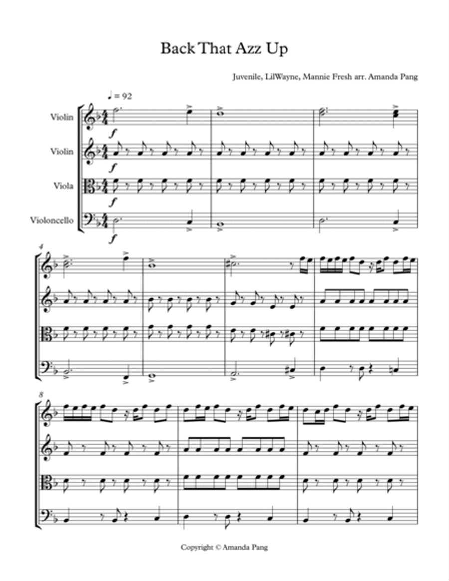 Back That Azz Up String Quartet scores gallery preview page 2