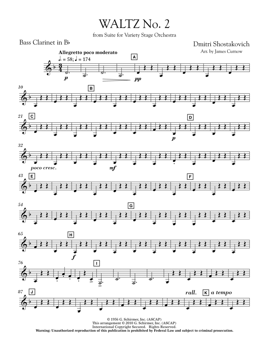 Waltz No. 2 (from Suite For Variety Stage Orchestra) - Bb Bass Clarinet