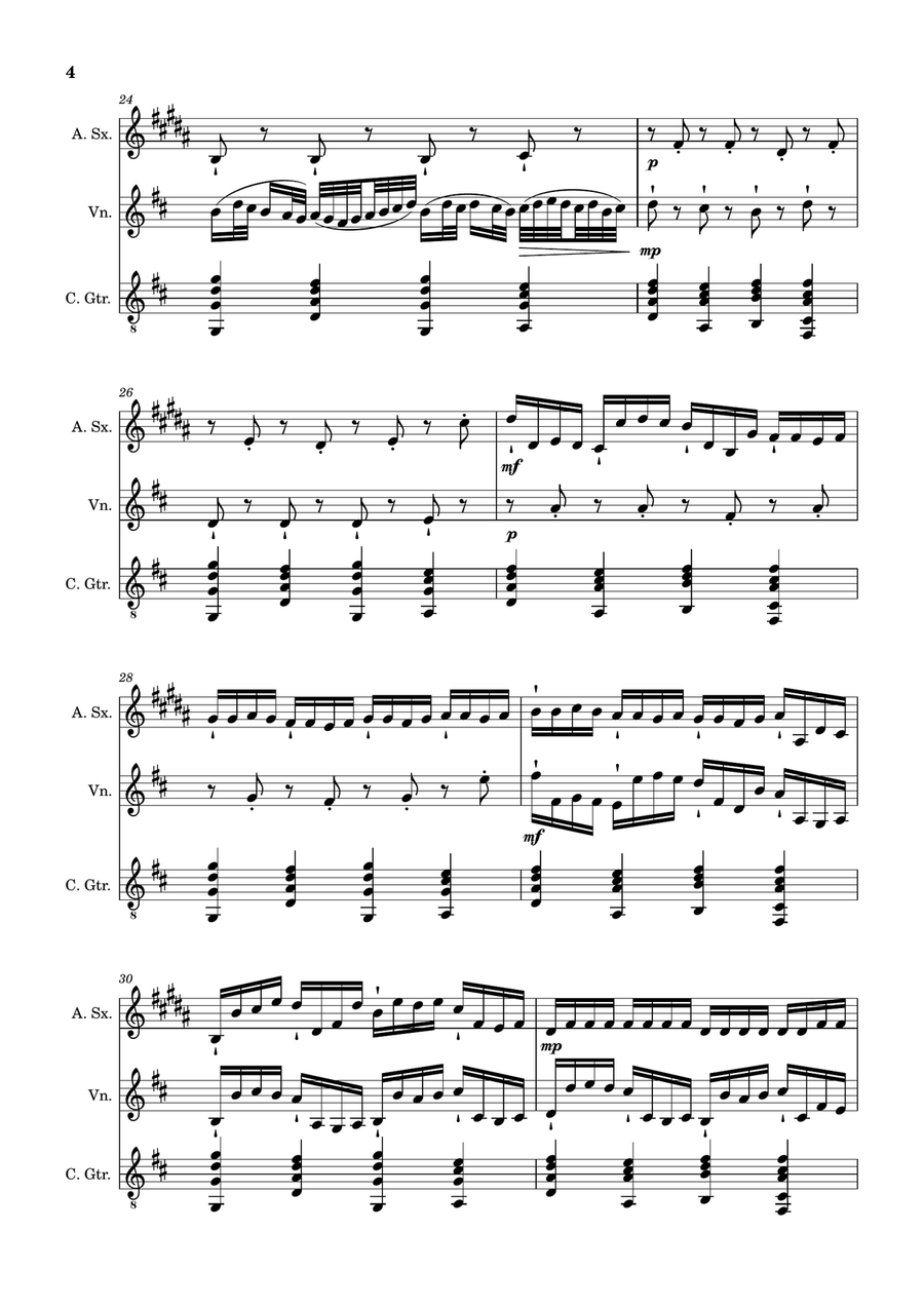 Canon in D Major, P.37; T.337. A. Sax, Violin, and Guitar. Score and Parts. Chamber Music scores gallery preview page 4