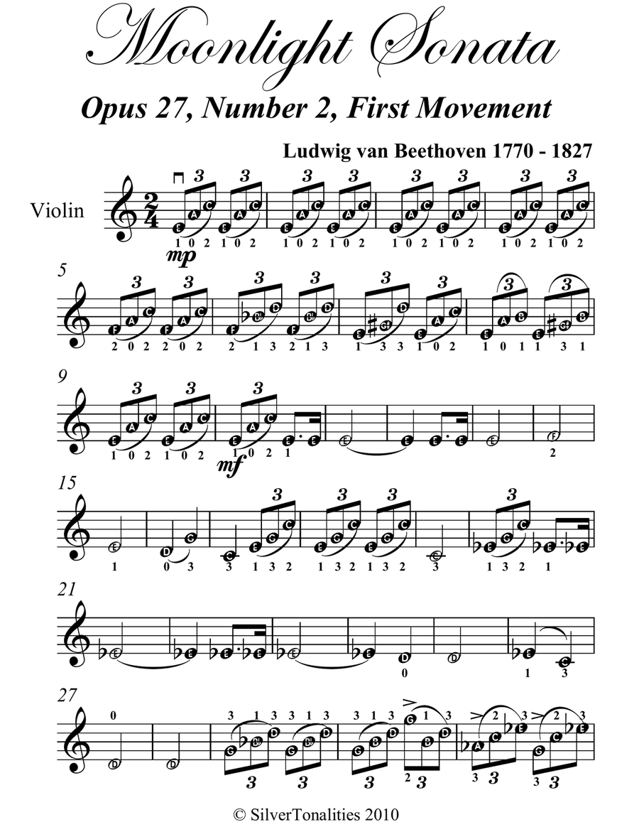 Moonlight Sonata First Movement Easy Violin Sheet Music Violin Solo scores gallery preview page 2