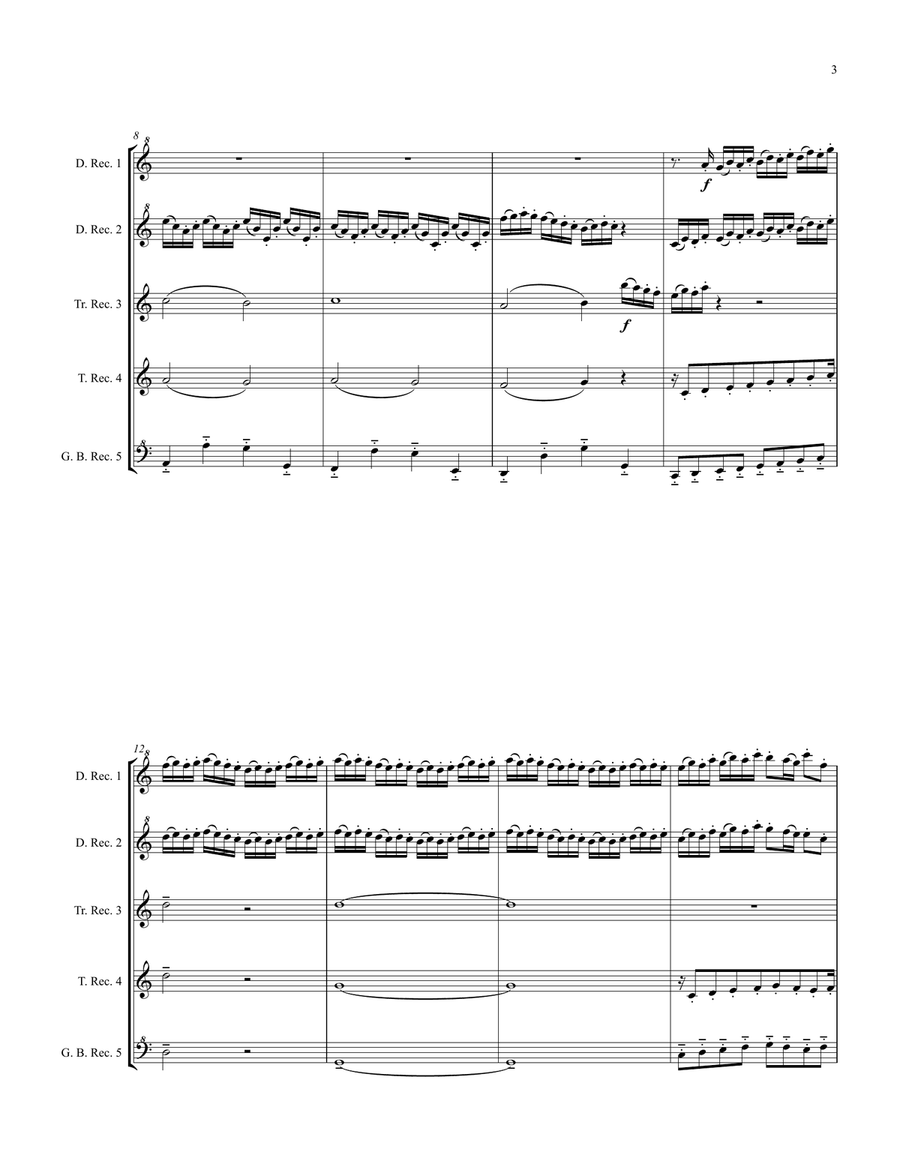 The Arrival of the Queen of Sheba for Recorder Consort/Quintet Woodwind Ensemble scores gallery preview page 3