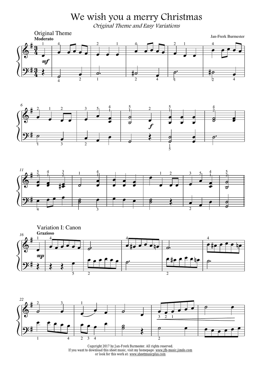 We wish you a merry Christmas - Theme and Easy Variations for piano solo Piano Method scores gallery preview page 1