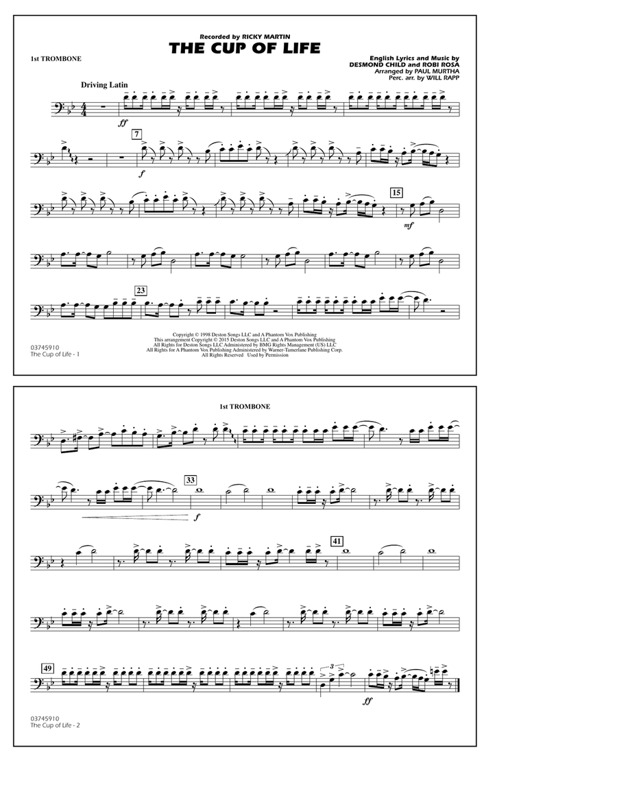 The Cup of Life - 1st Trombone Marching Band scores gallery preview page 1