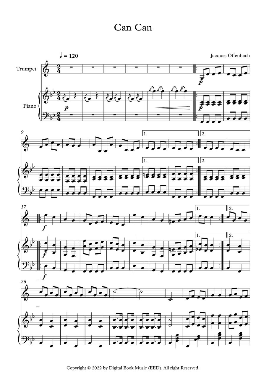 Can Can - Jacques Offenbach (Trumpet + Piano) B-Flat Trumpet scores gallery preview page 1