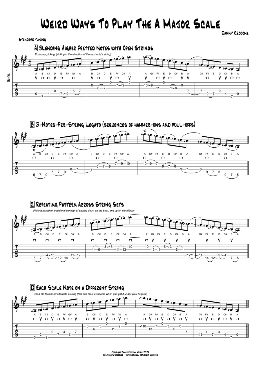 Weird Ways to Play The A Major Scale Electric Guitar scores gallery preview page 1