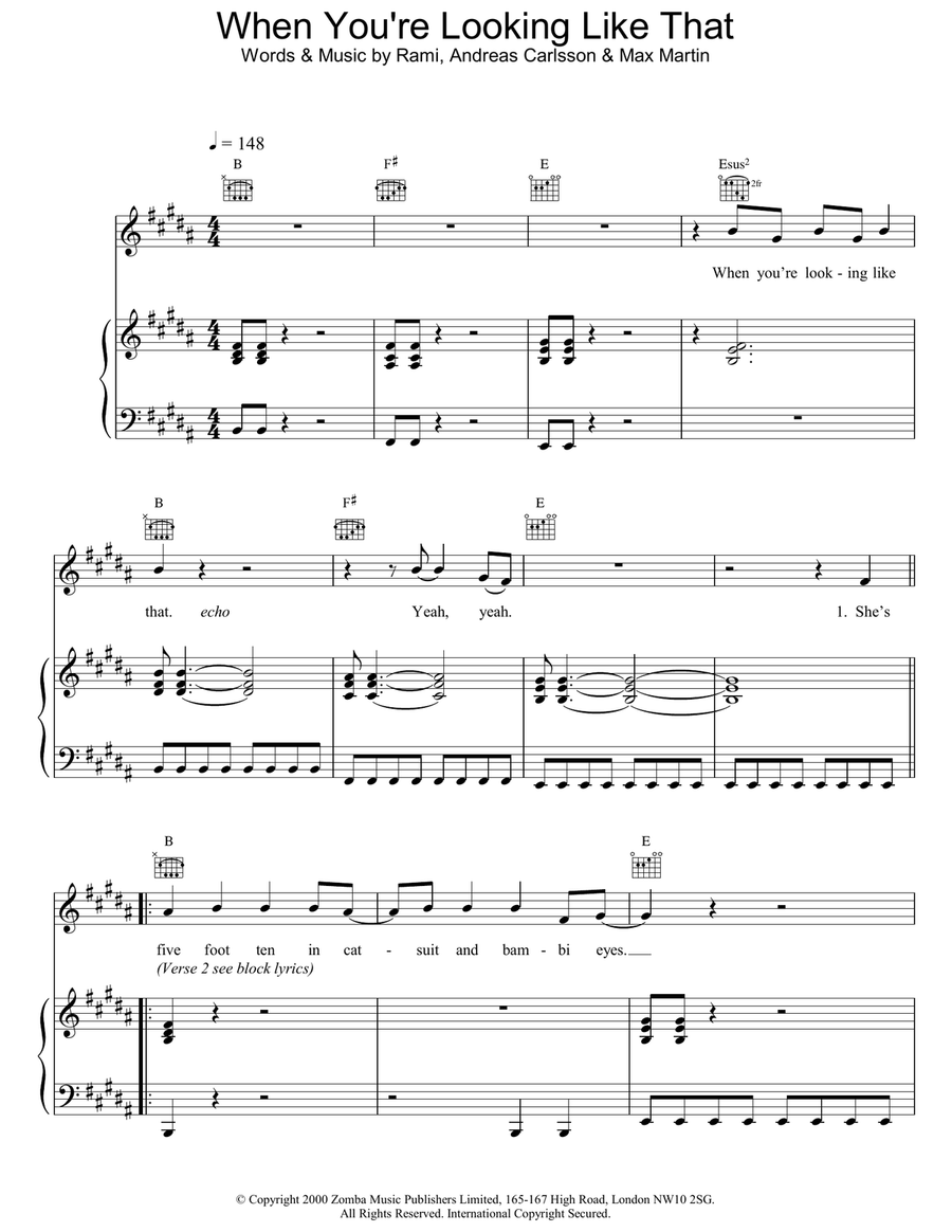 When You're Looking Like That Piano, Vocal, Guitar scores gallery preview page 1