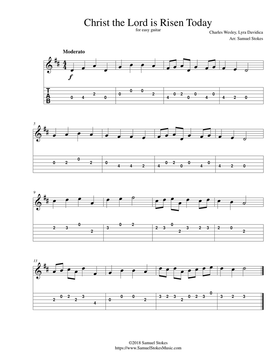 Christ the Lord is Risen Today (Jesus Christ is Risen Today) - for easy guitar with TAB Guitar Tablature scores gallery preview page 1