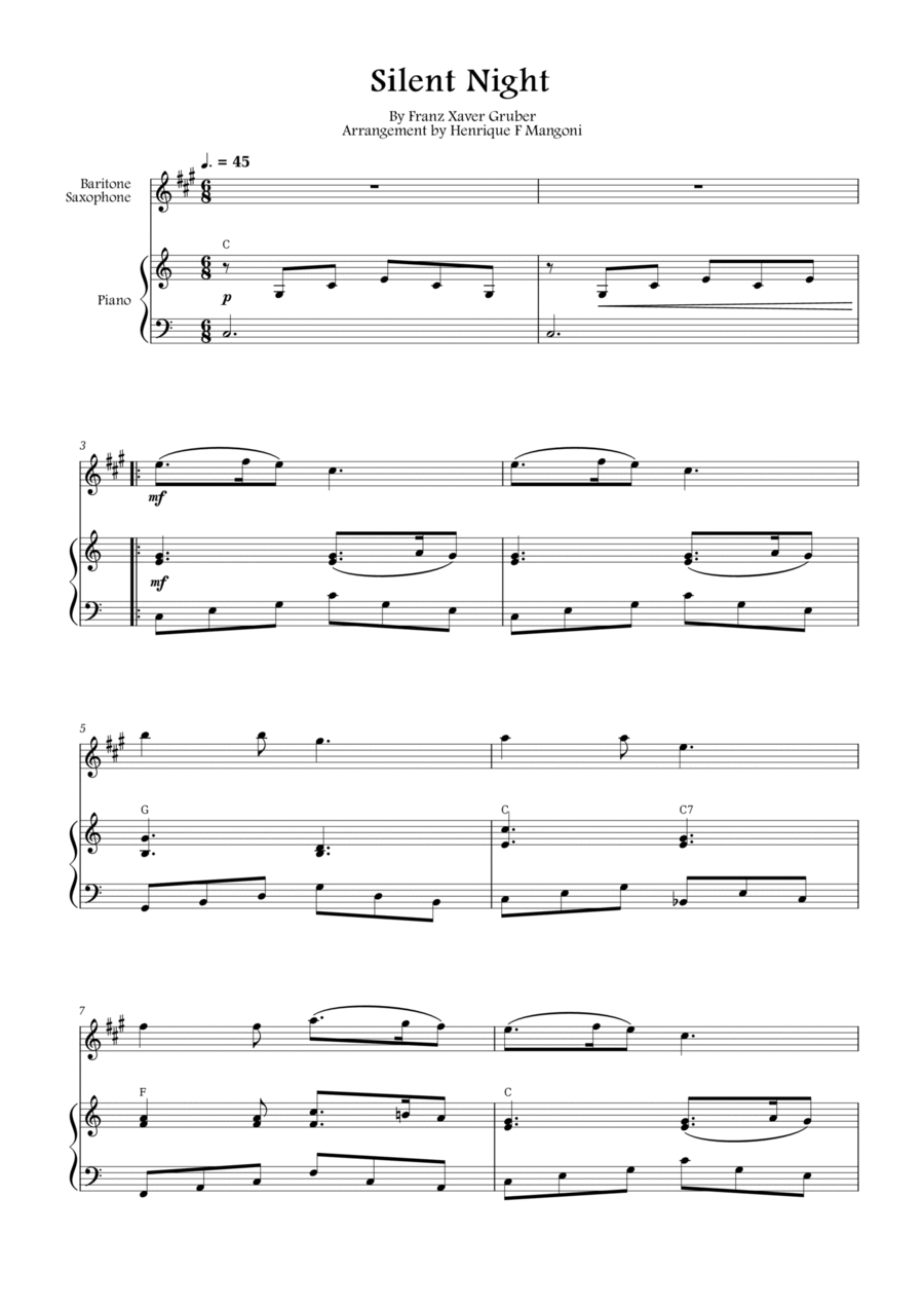 Silent Night (Stille Nacht) Baritone Saxophone scores gallery preview page 1