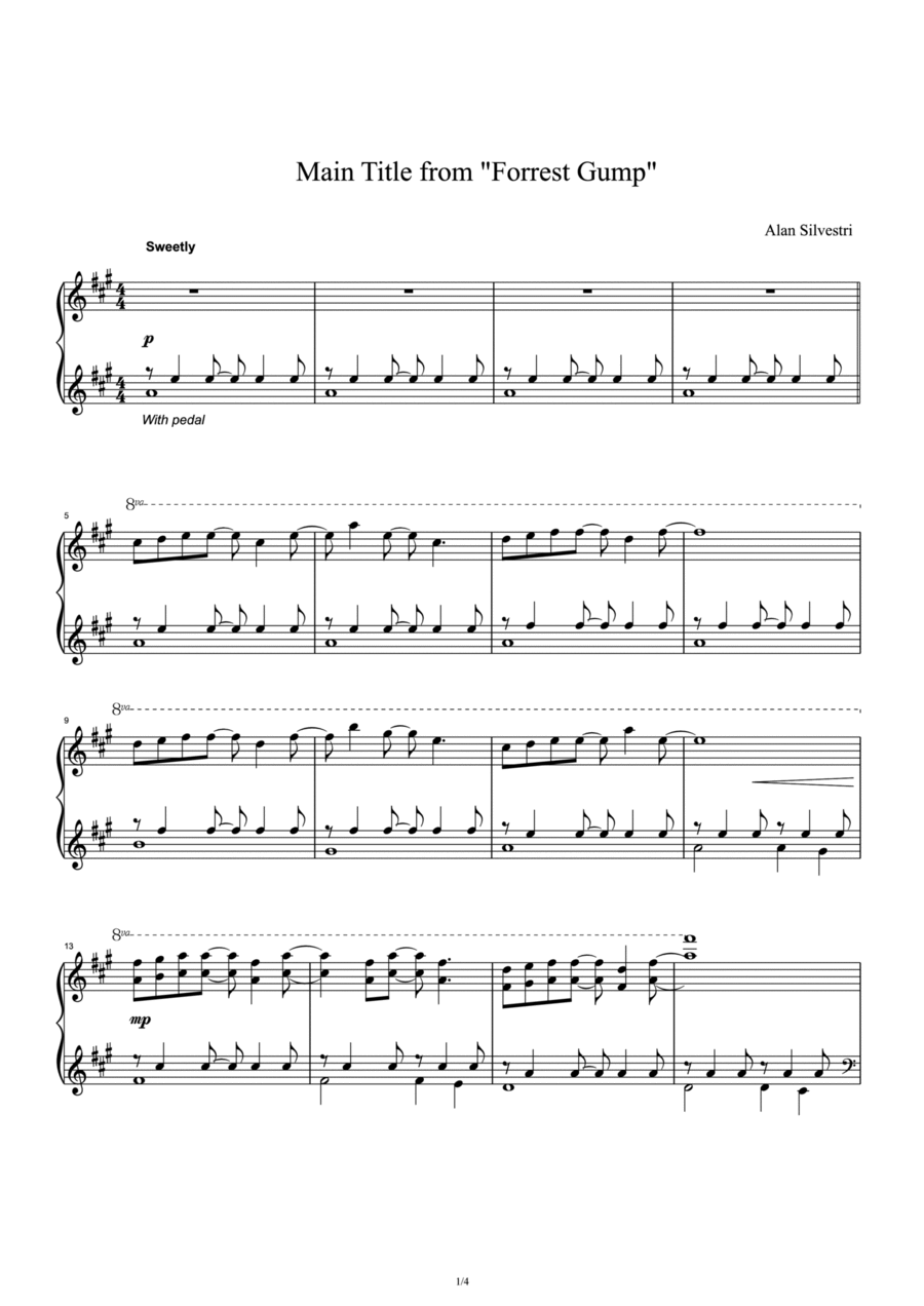 Forrest Gump - Main Title (Feather Theme) Piano Solo scores gallery preview page 1