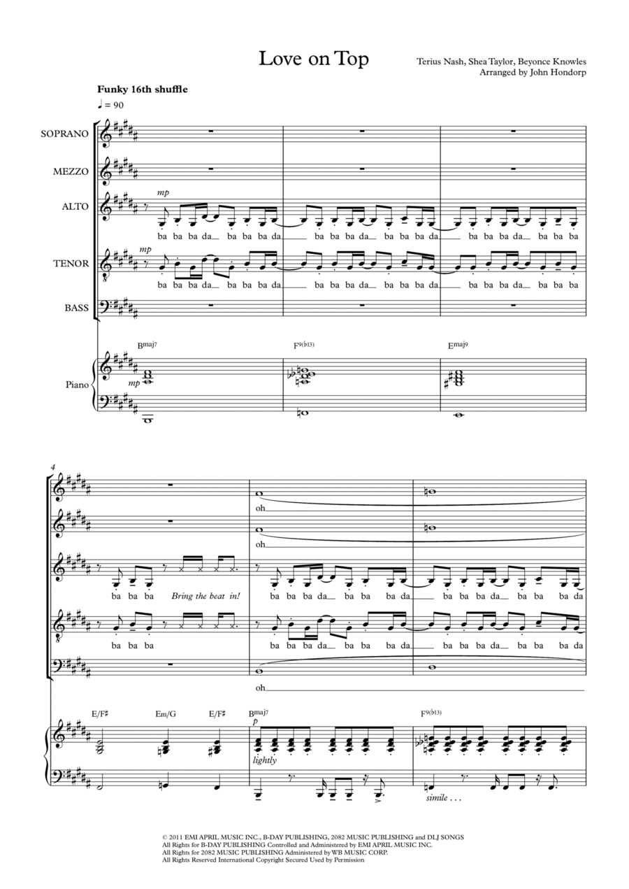 Love On Top Choir scores gallery preview page 1