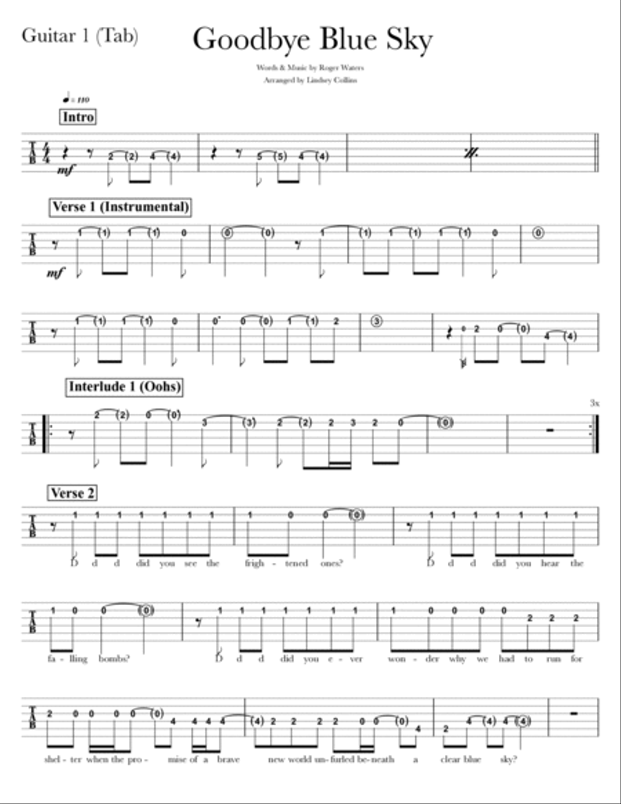 Goodbye Blue Sky Guitar Ensemble scores gallery preview page 6