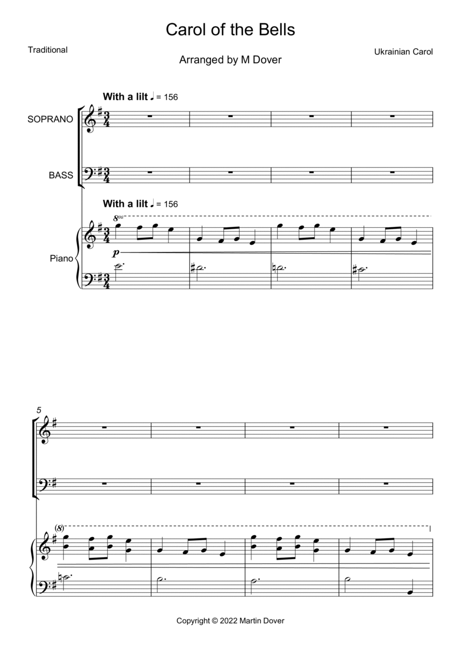 Carol of the Bells - 2 part choir - SB - Mixed Voices 2-Part scores gallery preview page 1