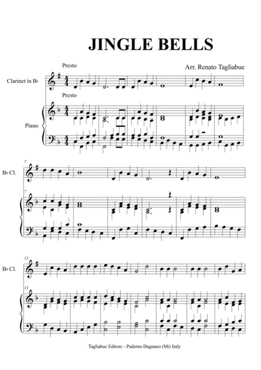 JINGLE BELLS - Arr. for Clarinet (or any instrument in Bb) (+Lyrics) and Piano image number null