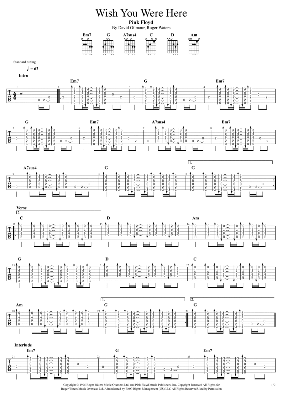 Wish You Were Here Guitar Tablature scores gallery preview page 1