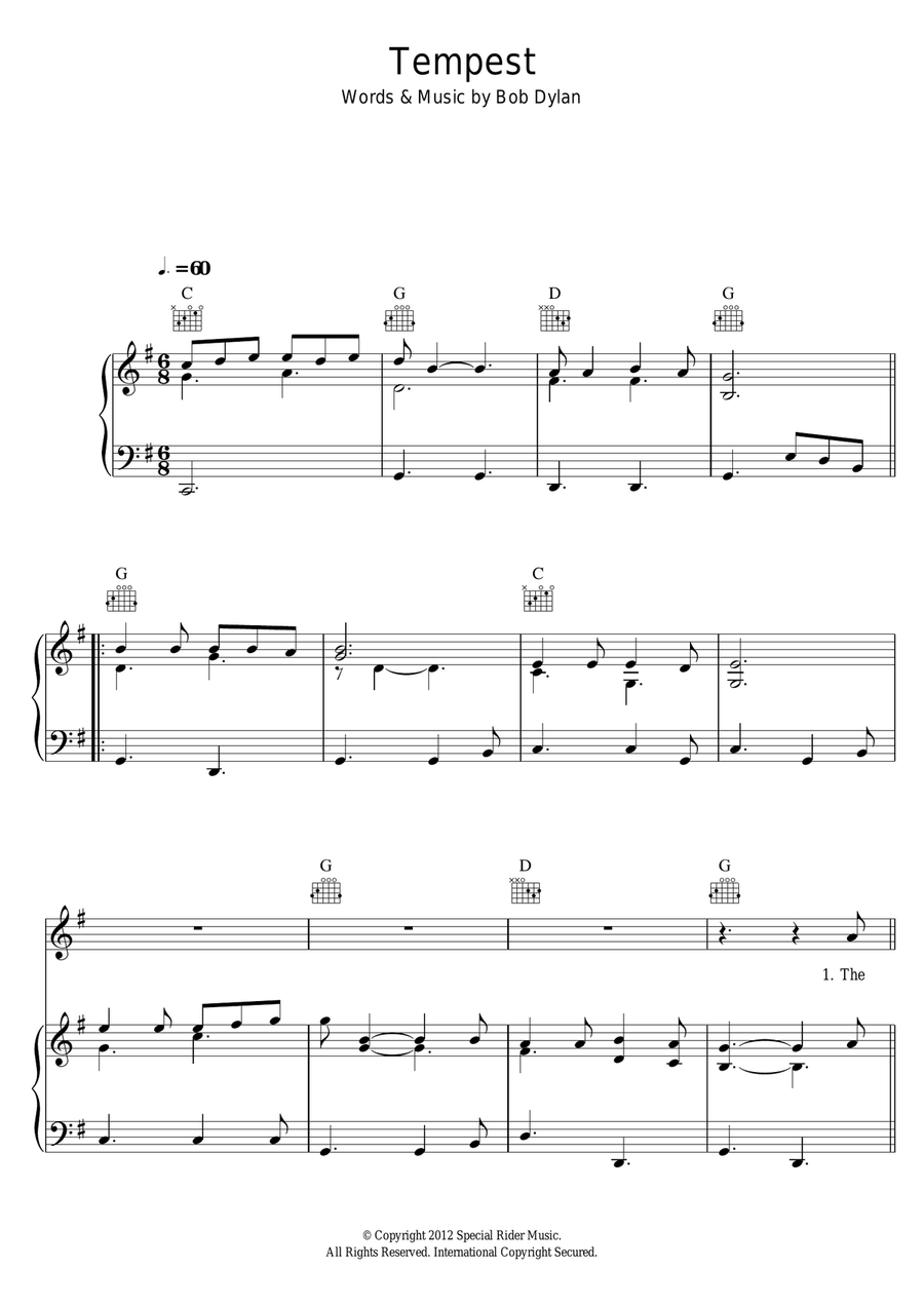 Tempest Piano, Vocal scores gallery preview page 1