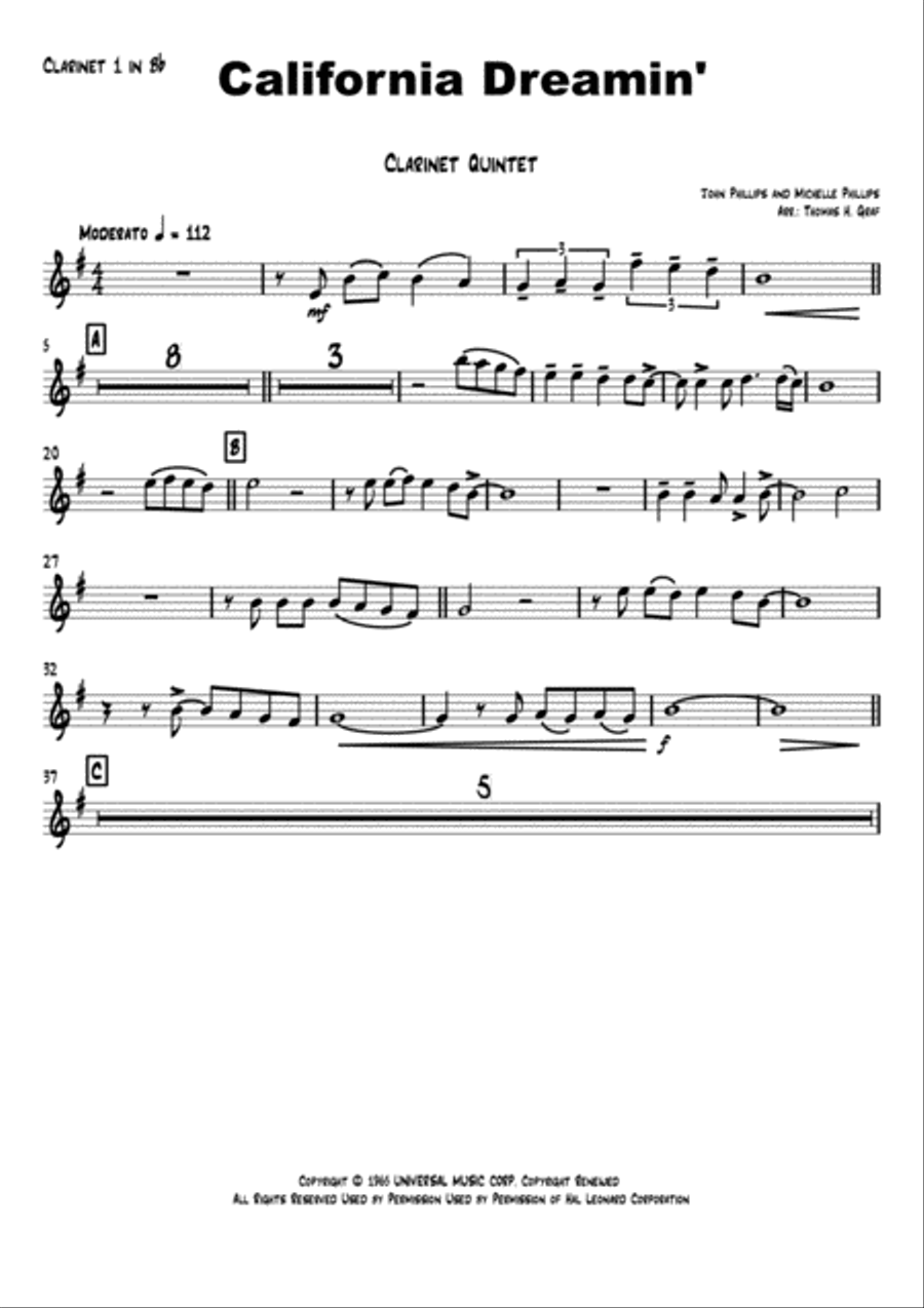 California Dreamin' Woodwind Ensemble scores gallery preview page 5