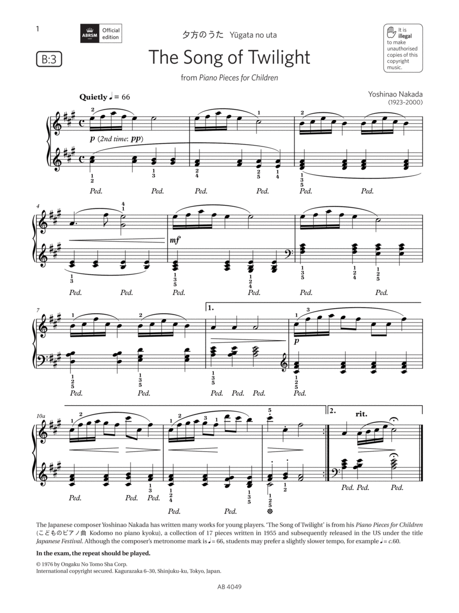 The Song of Twilight (Grade 3, list B3, from the ABRSM Piano Syllabus 2023 & 2024) Piano Method scores gallery preview page 1