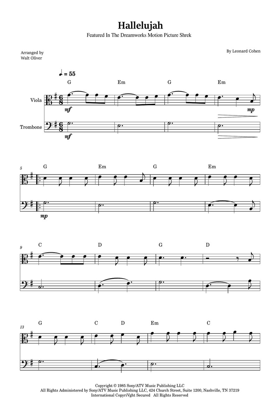 Hallelujah Trombone scores gallery preview page 1