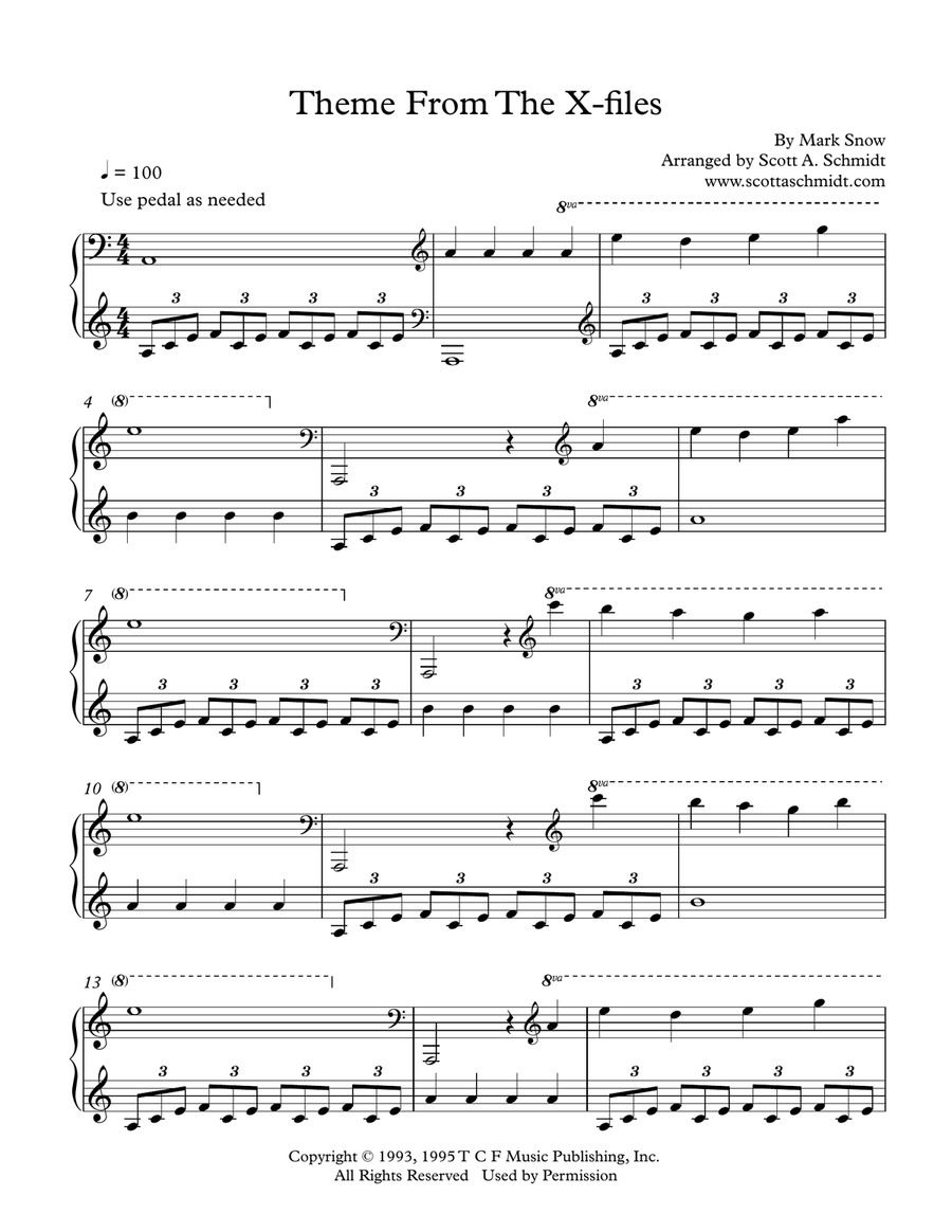 Theme From The X-files Piano Solo scores gallery preview page 1