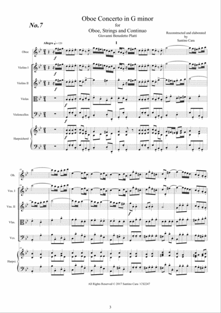 Six Oboe Concertos for Oboe, Strings and Continuo - Book 2 - Scores and Parts Chamber Orchestra scores gallery preview page 3