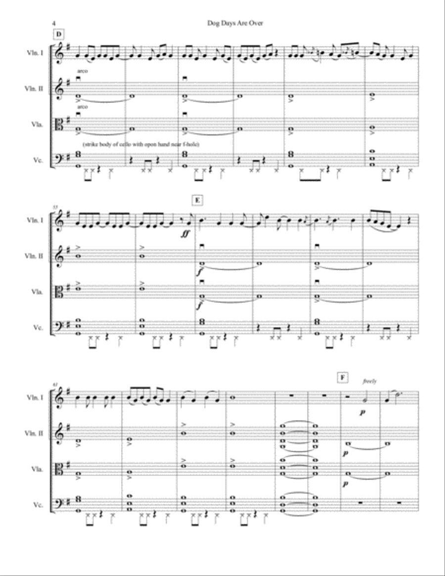Dog Days Are Over String Quartet scores gallery preview page 4