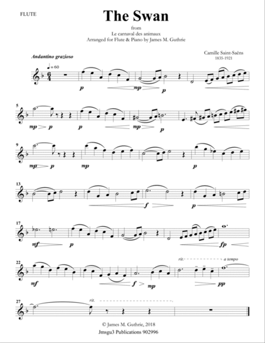 Saint-Saens: The Swan for Flute & Piano Flute Solo scores gallery preview page 6