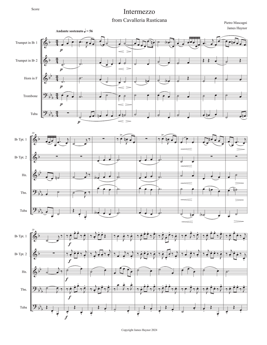 Intermezzo from Cavalleria Rusticana for Brass Quintet Brass Quintet scores gallery preview page 3