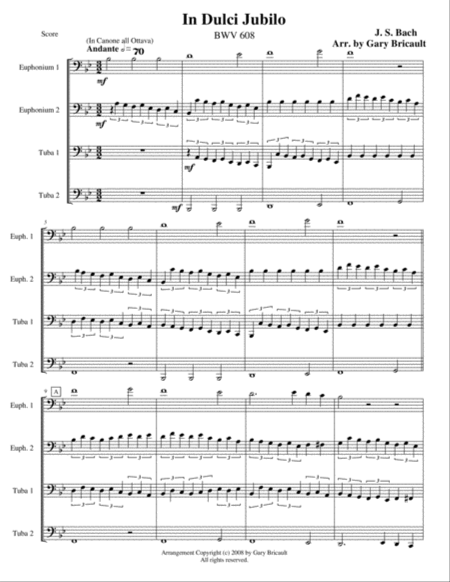 In Dulci Jubilo (BWV 608) Brass Ensemble scores gallery preview page 1