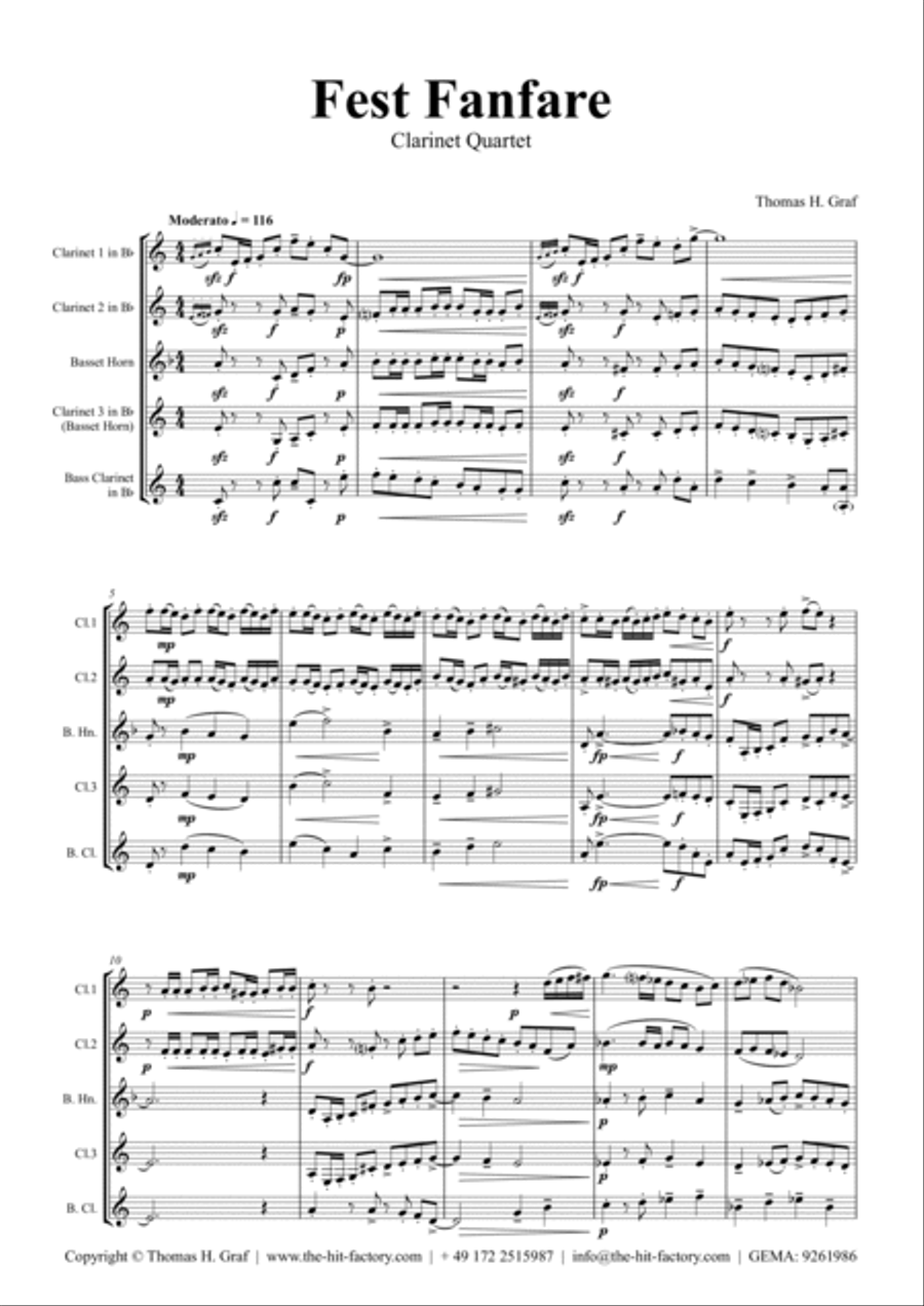 Fest Fanfare - Classical Festive Fanfare - Opener - Clarinet Quartet Clarinet Quartet scores gallery preview page 4