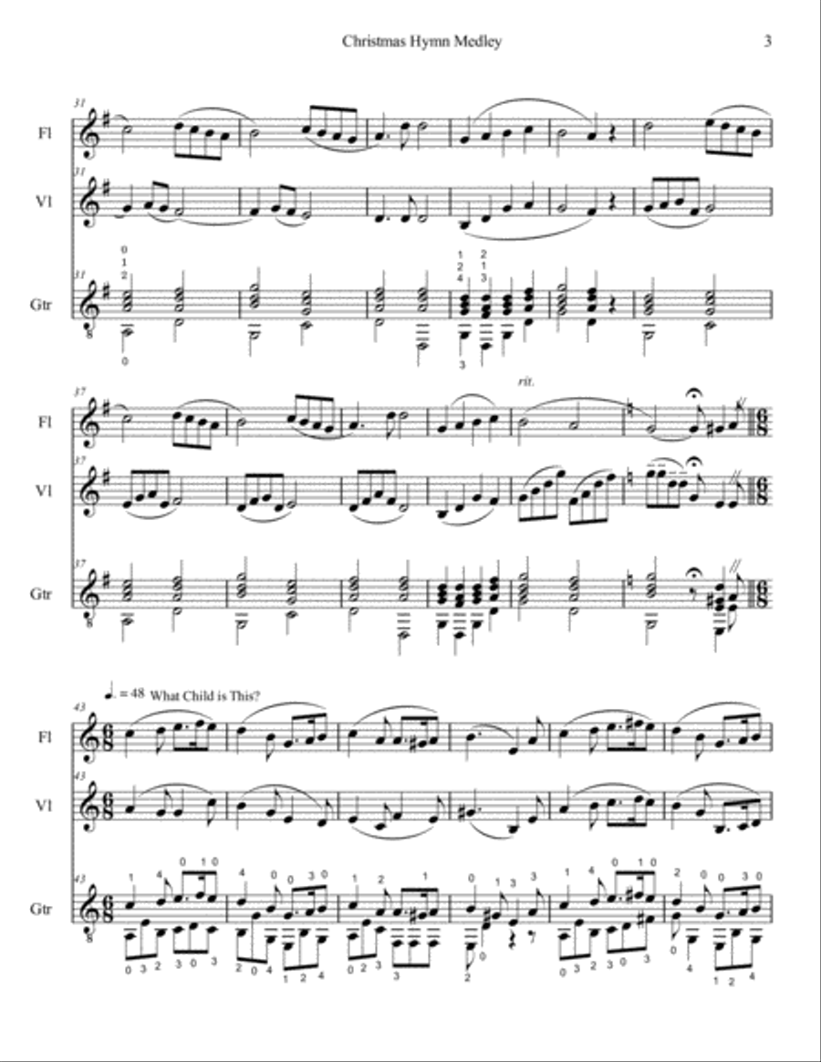 Christmas Hymn Medley for Flute, Violin and Guitar Small Ensemble scores gallery preview page 4