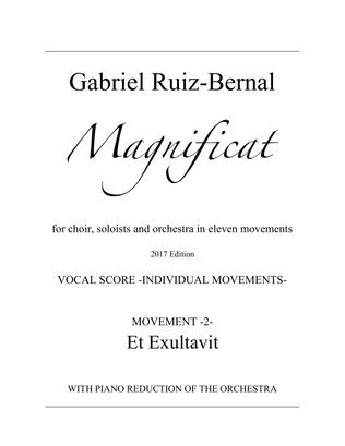 MAGNIFICAT. Mov. 2. "Et Exultavit". Choir with piano accompaniment (orchestra reduction)