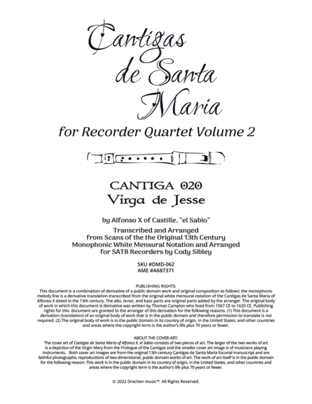 Cantigas de Santa Maria 020 Virga de Jesse for Recorder Quartet image number null
