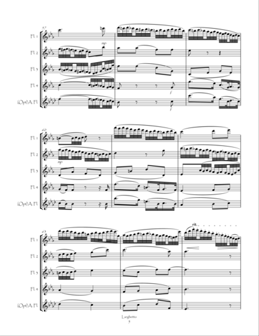 Larghetto from String Quartet Op90 for Flute Quartet Flute Quartet scores gallery preview page 6