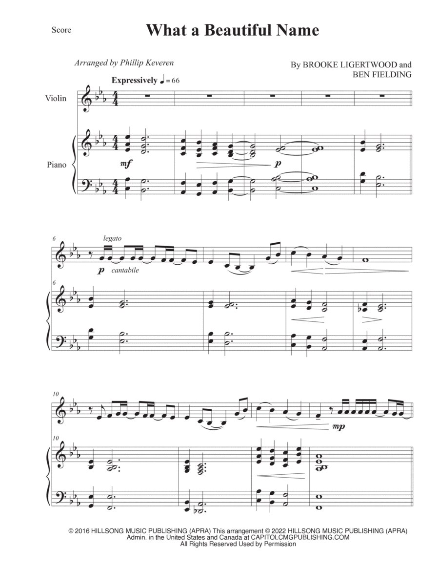 What A Beautiful Name Violin Solo scores gallery preview page 1