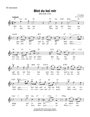 Bist du bei mir, Be thou with me BWV 508, lead sheet Bb instrument, guitar chords