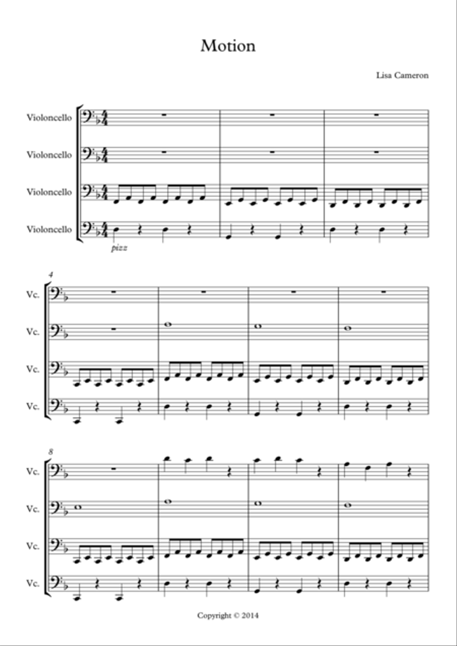 Motion - Easy Cello Quartet String Quartet scores gallery preview page 1