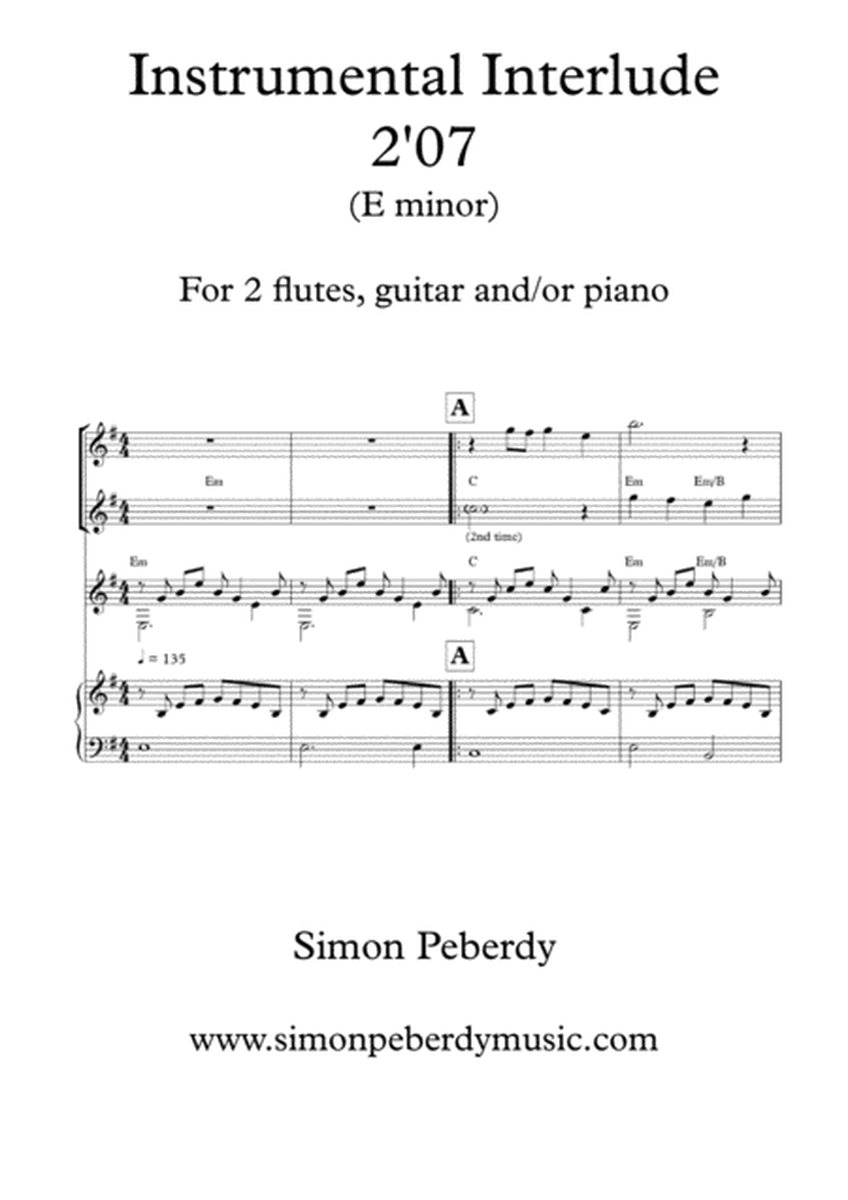 Melodious Instrumental Interlude 2'07 in E minor for 2 flutes, guitar and/or piano by Simon Peberdy image number null