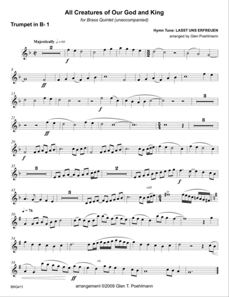 ALL CREATURES OF OUR GOD AND KING - BRASS QUINTET (unaccompanied) Brass Quintet scores gallery preview page 5
