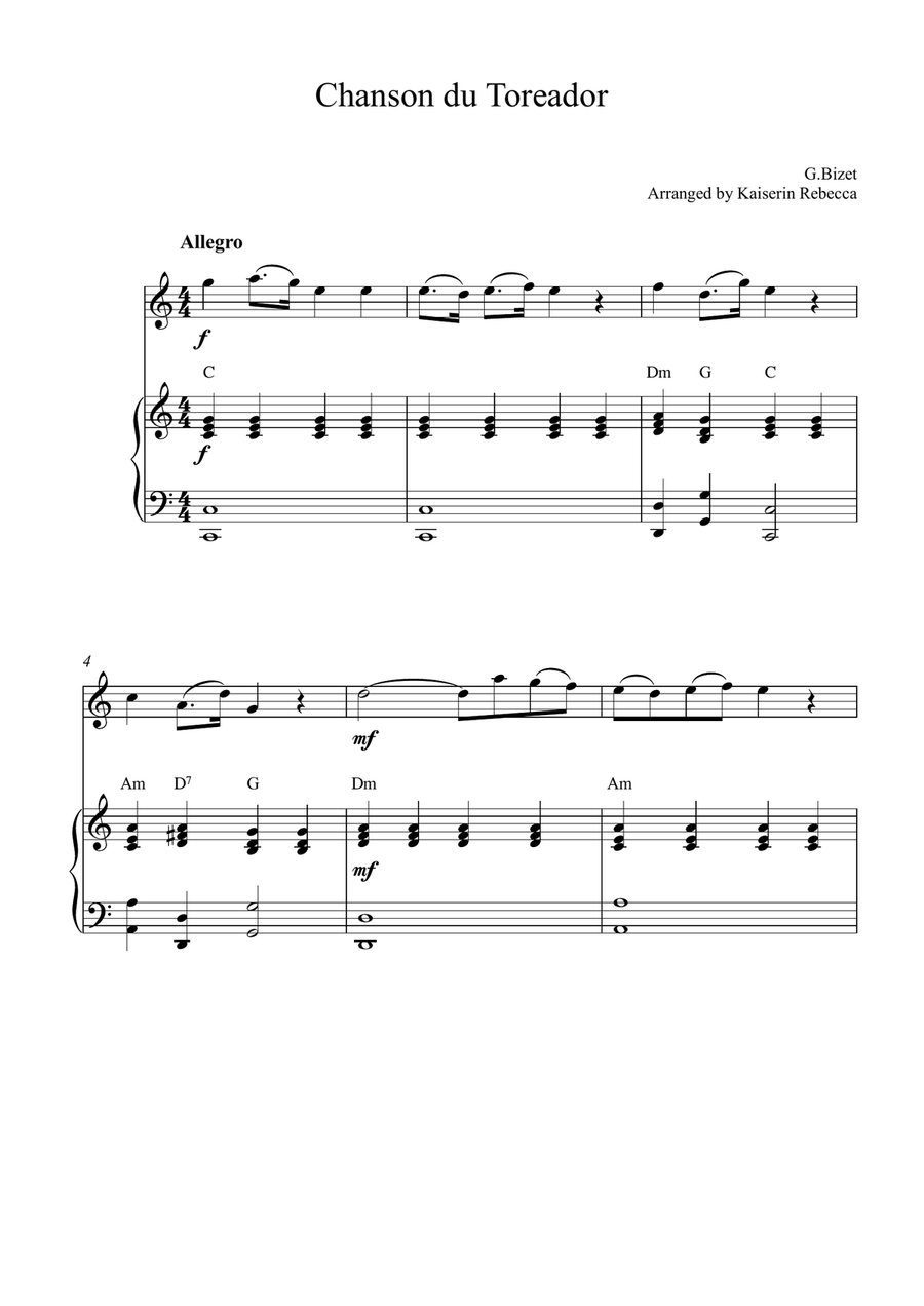 Chanson du Toreador (from Carmen) Flute Solo scores gallery preview page 1