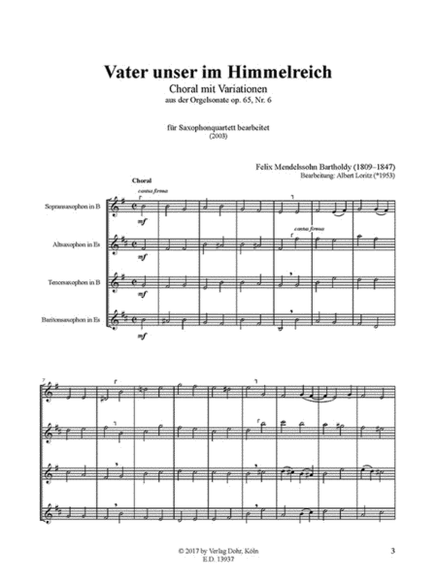 Vater unser im Himmelreich (für Saxophonquartett) (aus der Orgelsonate op. 65 Nr. 6)
