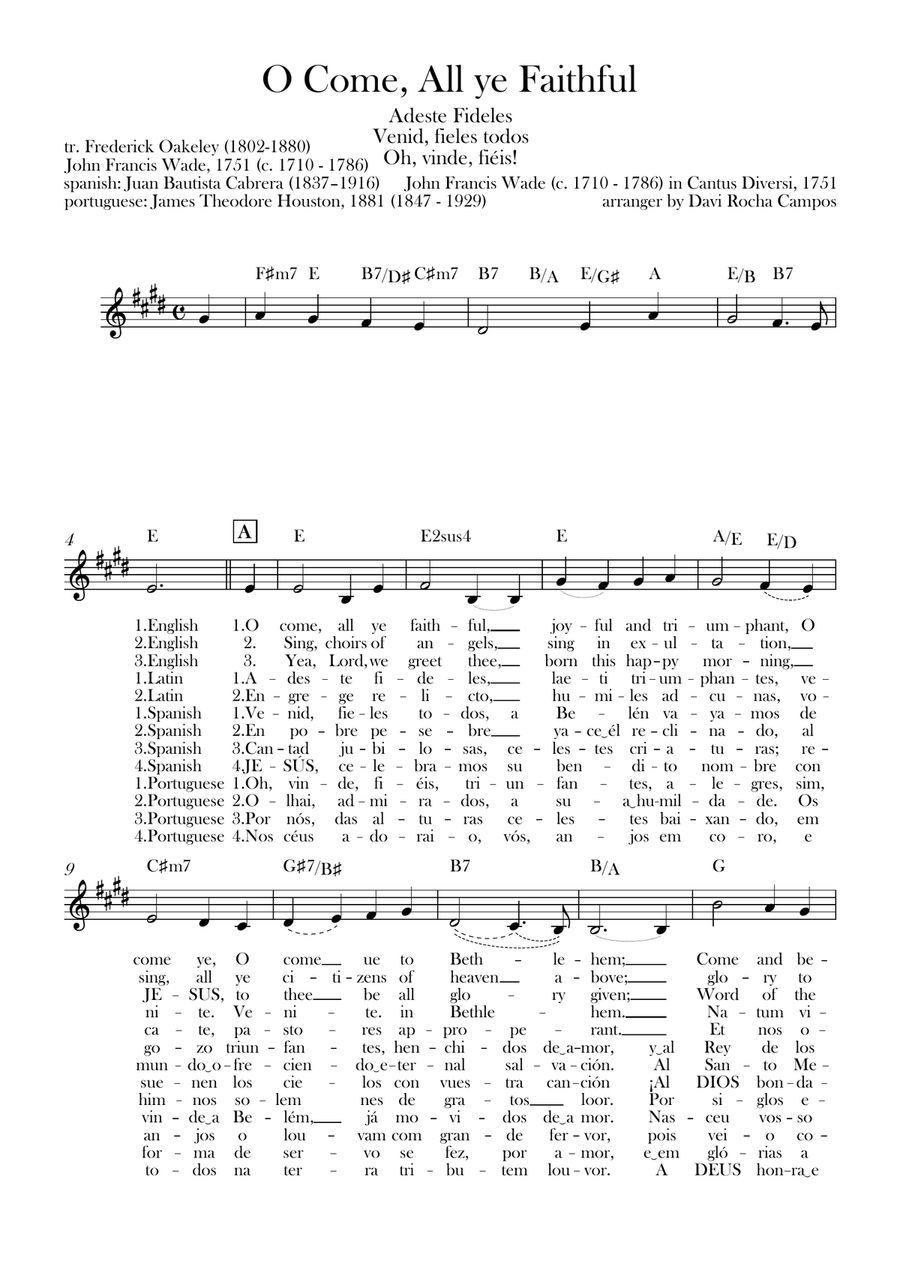 O come, all ye faithful (Adeste fideles) Venid fieles (Oh, vinde, fiéis) Piano scores gallery preview page 1