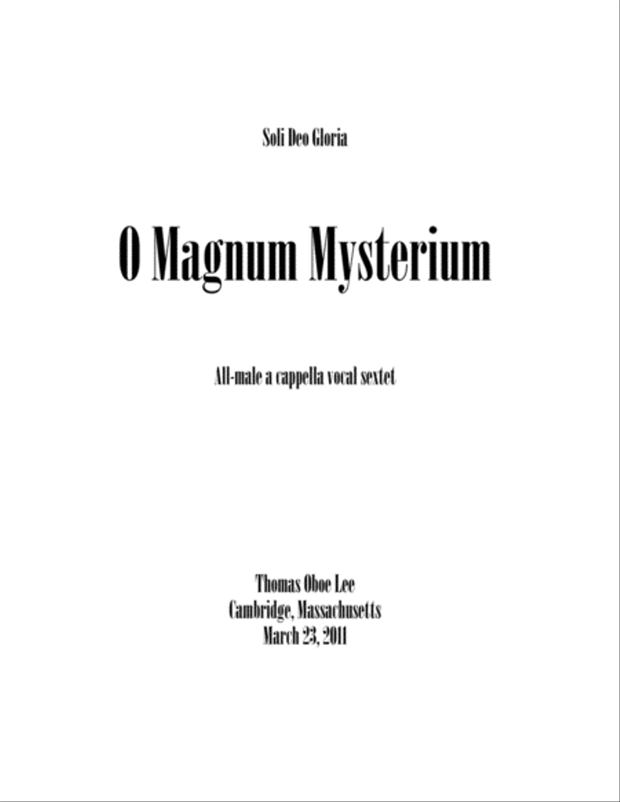 O Magnum Mysterium (2011) for all-male a cappella sextet TTBB scores gallery preview page 1