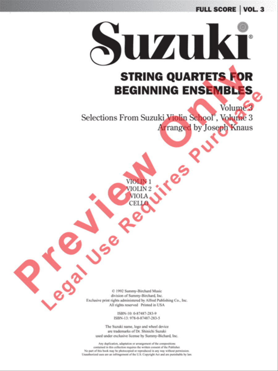 String Quartets for Beginning Ensembles, Volume 3