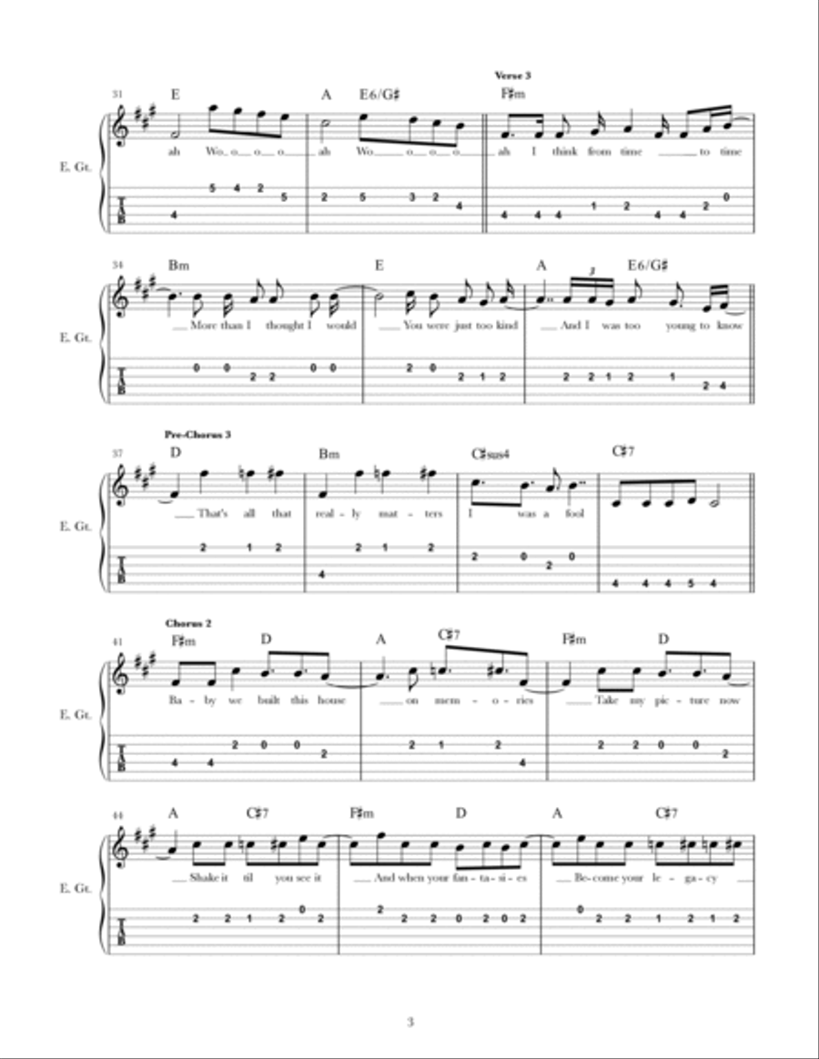 House Of Memories Guitar Tablature scores gallery preview page 3